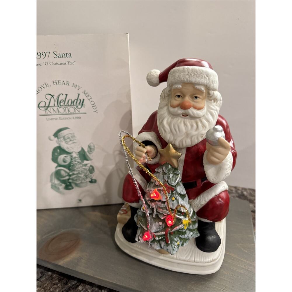 VTG Melody In Motion 1997 Santa Decorating Christmas Tree Lights Up Only SIGNED